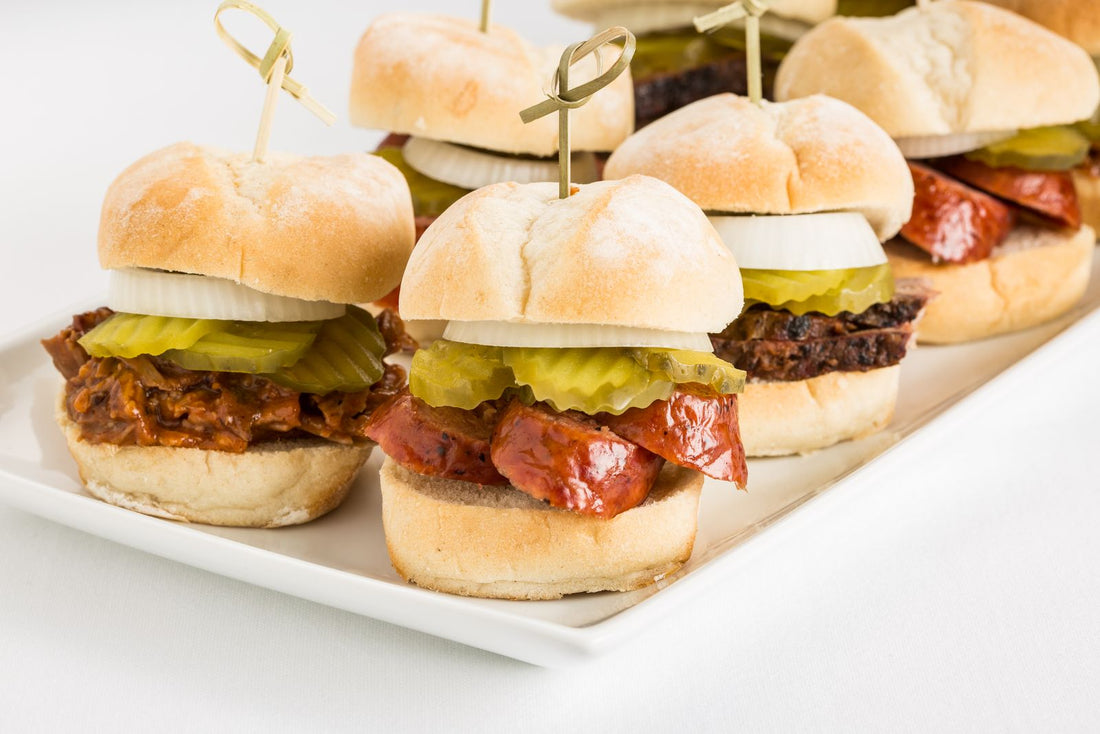 BBQ pulled quail sliders with pickles and onions