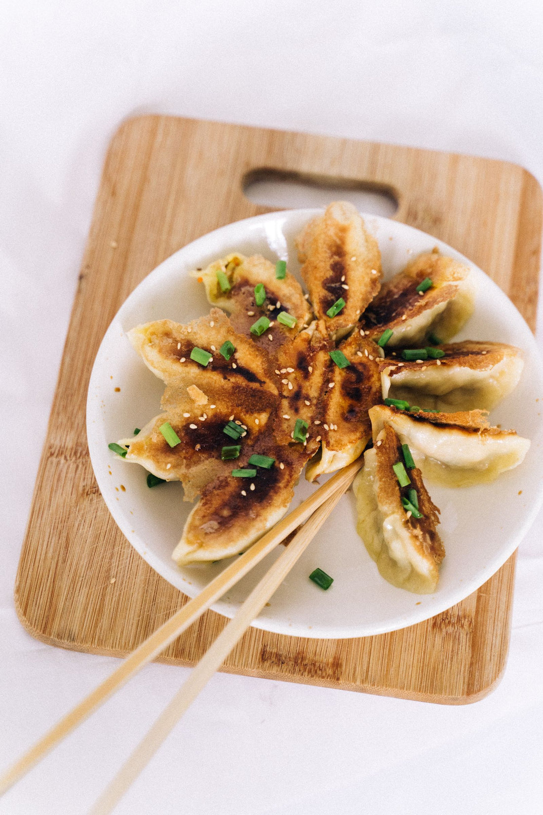 Crispy pan-fried quail potstickers
