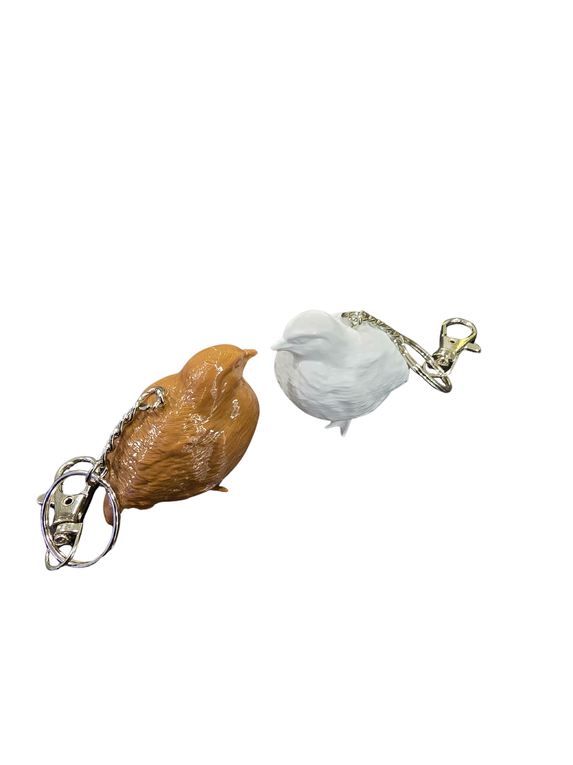 Coturnix Quail Keychain.  White or Brown color with Protective Coating.  Made in USA by 2B Creations