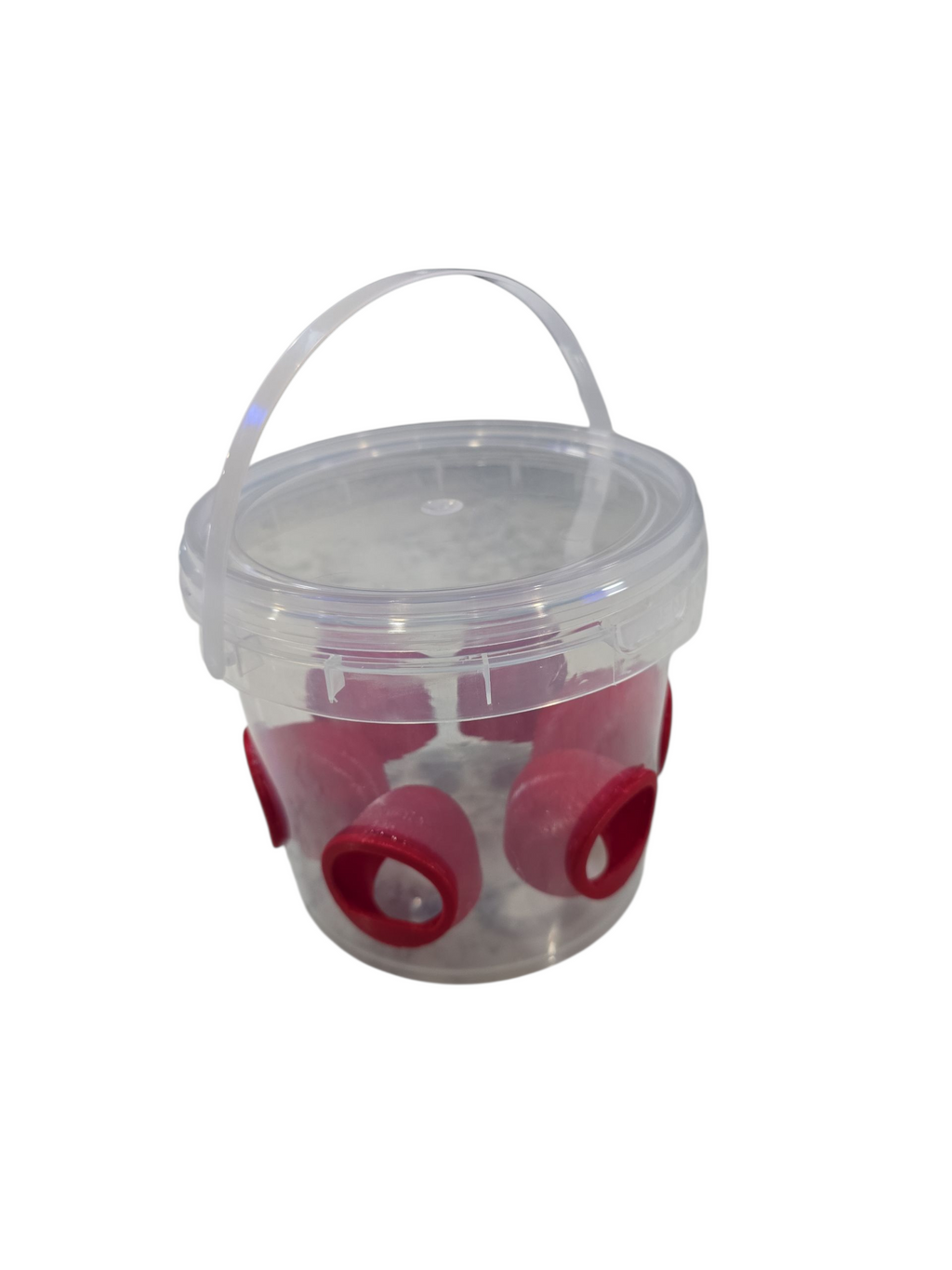Quail Feeder Bucket with the Original Quail Feed Saver Ports by 2B Creations.  Made in USA