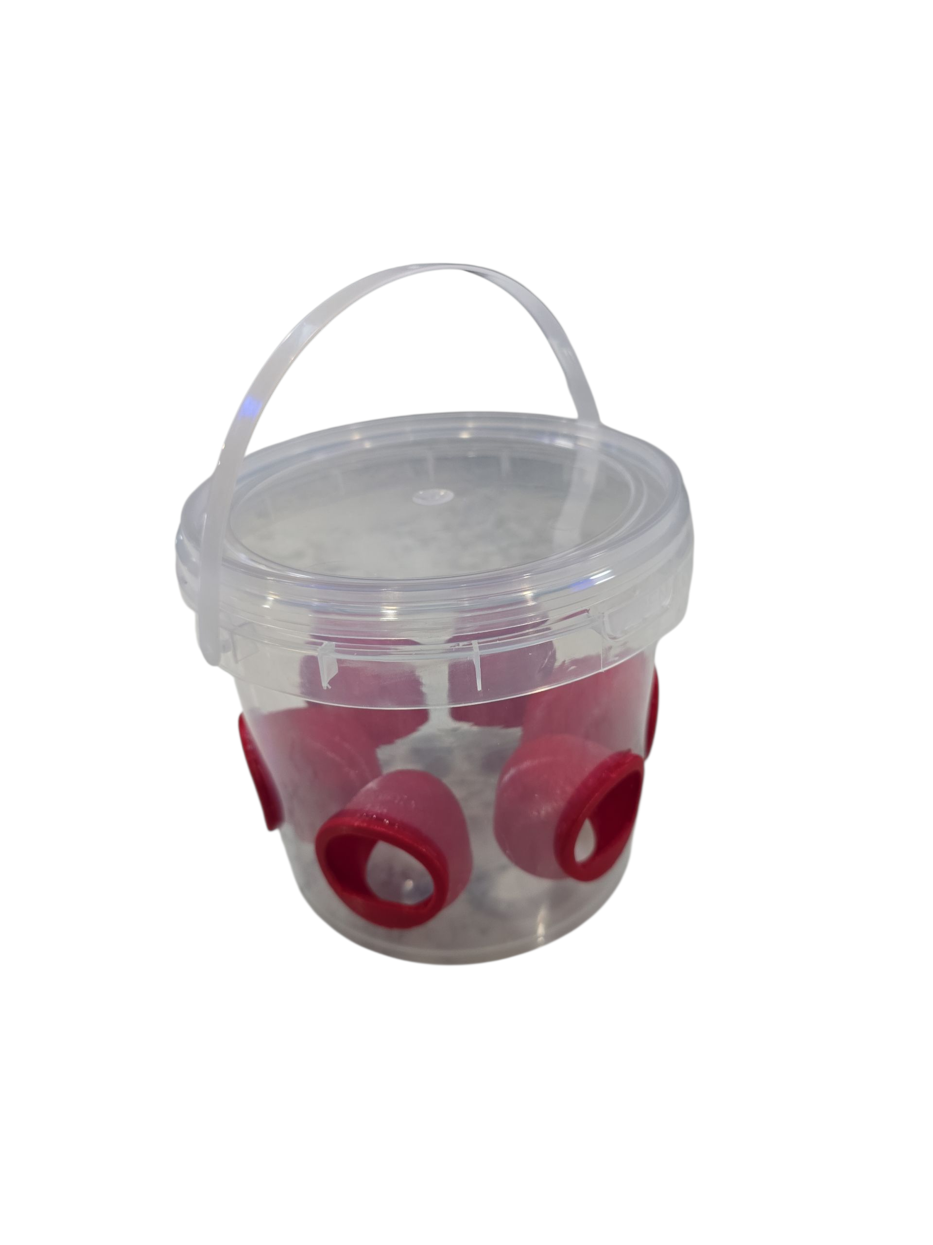Quail Feeder Bucket with the Original Quail Feed Saver Ports by 2B Creations.  Made in USA