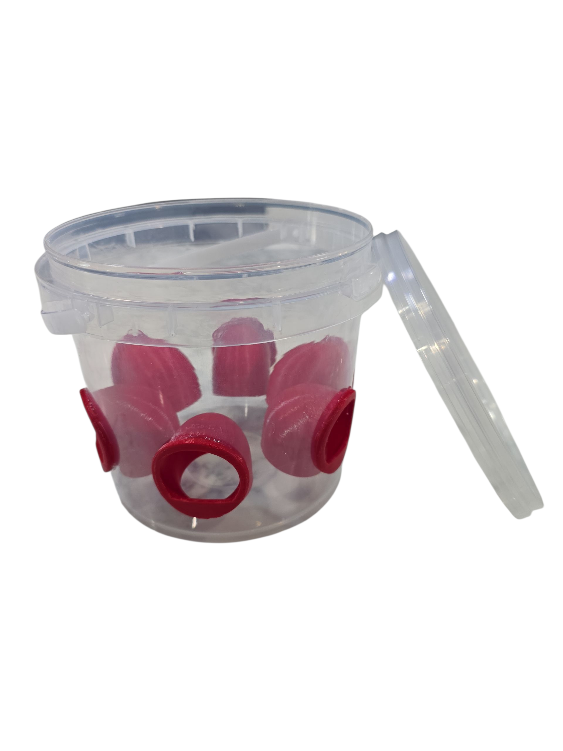 Quail Feeder Bucket with the Original Quail Feed Saver Ports by 2B Creations.  Made in USA