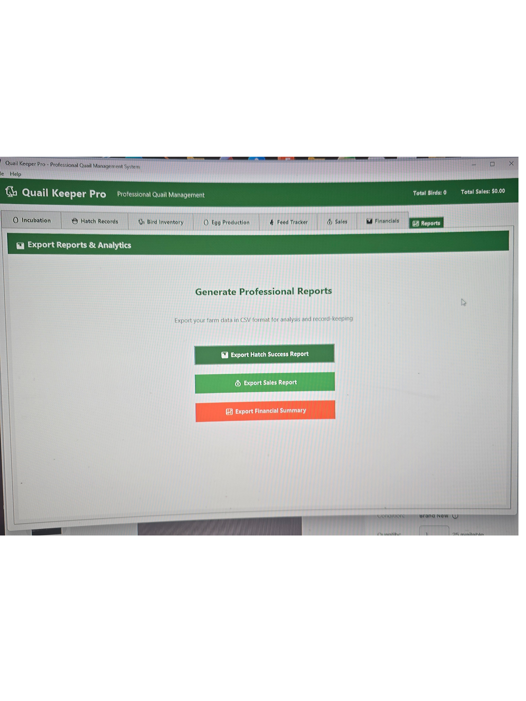Quail Keeper Pro - Professional Quail Farm Management Software by 2B Creations