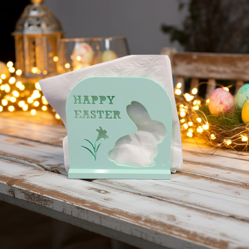 Adorable Easter Bunny Happy Easter Napkin Holder. Appealing, elegant, useful and eye catching. Perfect for Easter Decorations.